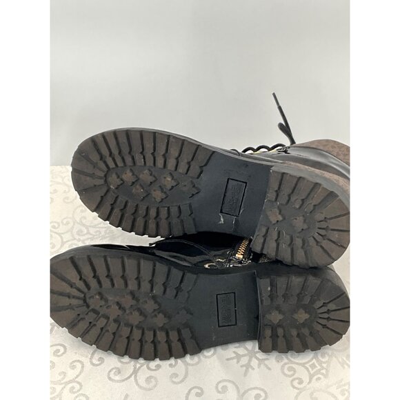 Michael Kors Alistar Monogram Black Patent Combat Boots Women's 9.5M PU Upper Go - Picture 10 of 10